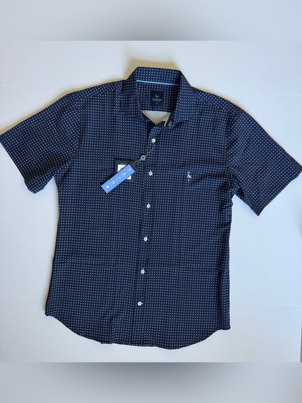 Tailorbyrd Navy Short-Sleeve Button-Down with Micro Dot Print